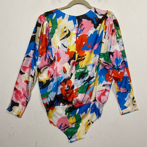 NWT Zara Multicolor Faux Wrap V-Neck Long Sleeve Bodysuit Size Large - Picture 6 of 10